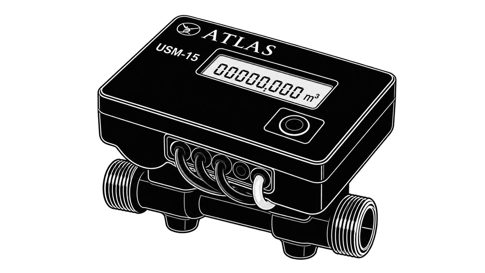 Atlas USM-15 ultrasonik su sayacı teknik çizimi